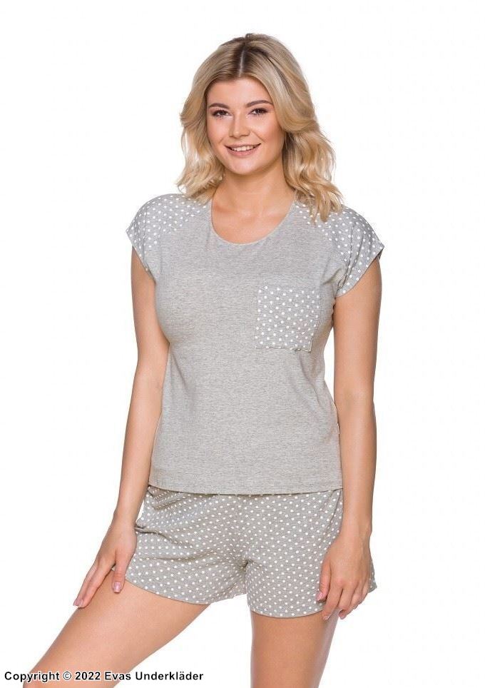 Pyjama mit Top und Shorts, kurze Ärmel, Tasche, kleine Tupfe